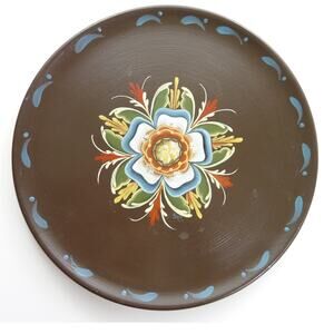 Vintage Boho Wood Painted 9 5/8” Plate Flower Wooden